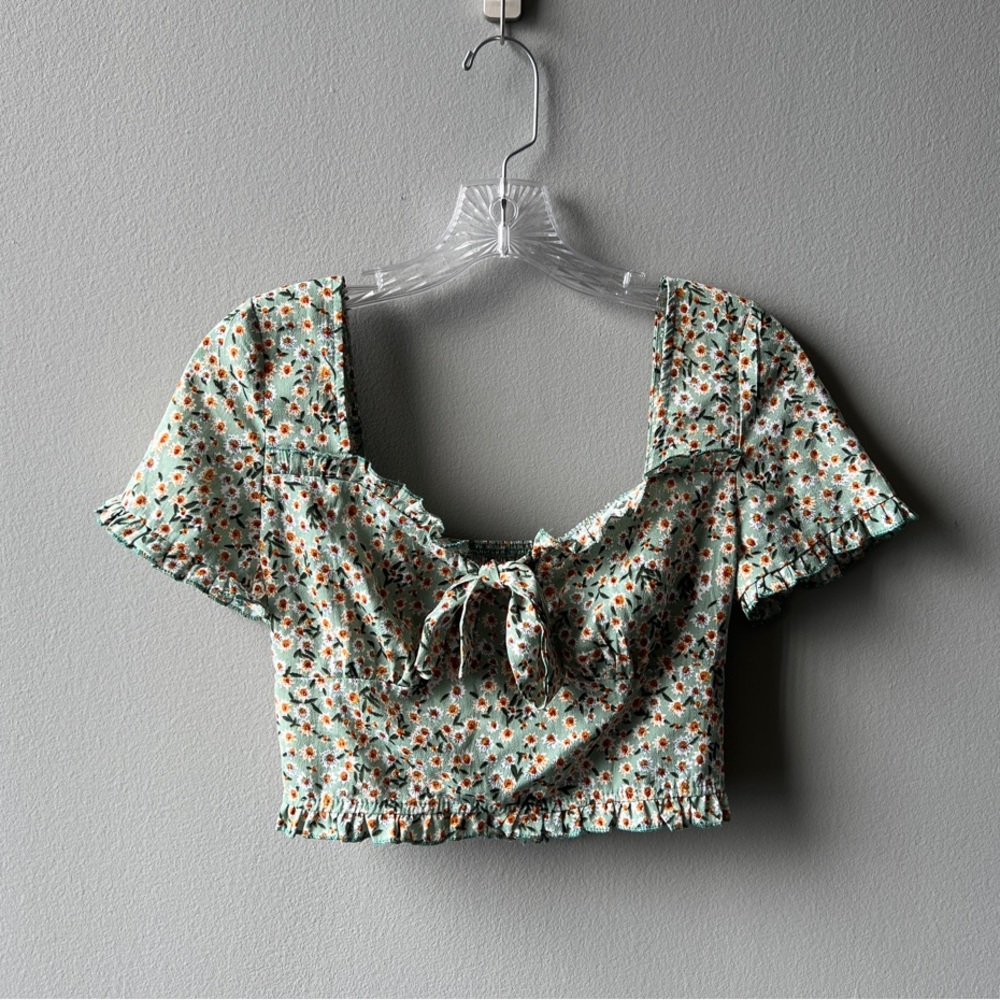 SHEIN Sage Green Floral Print Women's Crop Top